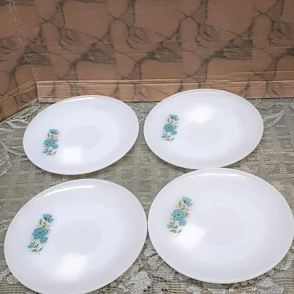 Vintage 5 pc Fire King‎ Anchor Hocking Blue Daisy Milk Glass Saucer 6”